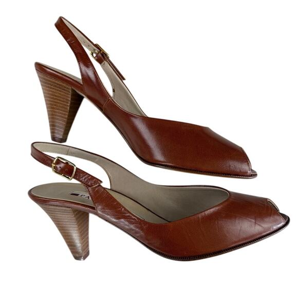 VTG Paolo Vico Made in Italy Leather Peep Toe Sling Back Heeled Shoe Sz 9 - Picture 2 of 7